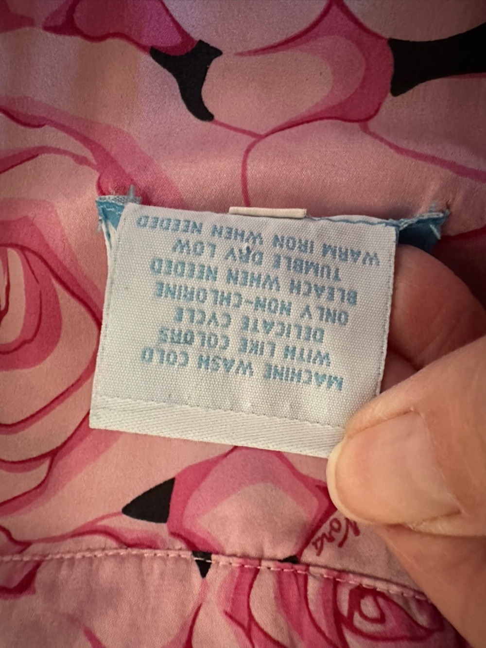 Nick & Nora Pink Rose Print 100% silk Pajama Set Floral Long Sleeve & Pants FLAW - Picture 12 of 15